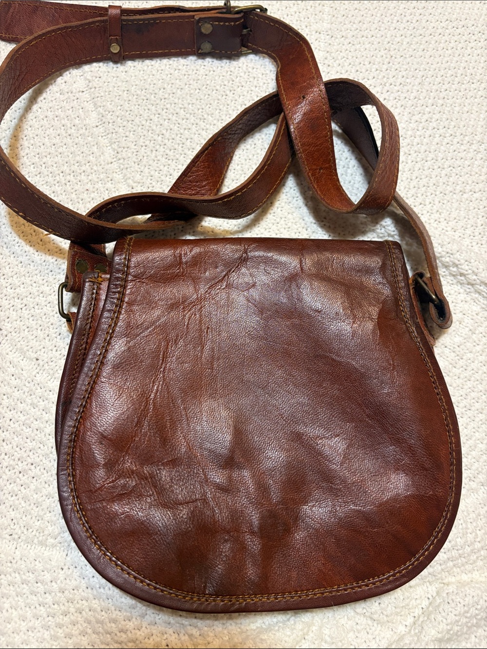 Vintage Brown Leather Crossbody Bag Distressed Boho Saddle Bag
